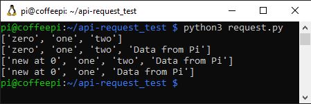 Antworten der Cloud Coffee Probe API auf Anfragen des Pi Zero