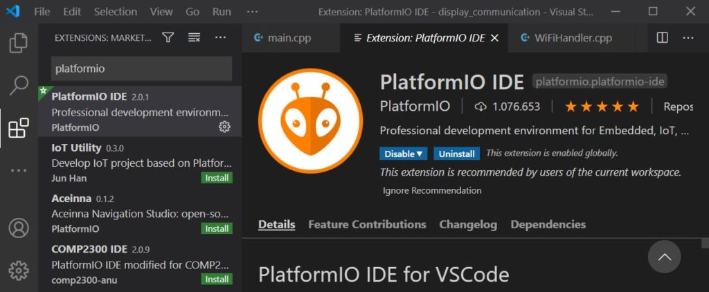 PlatformIO Extension in VS Code